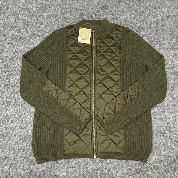 Barbour Jackets & Blazers - NEW Barbour Jacket Women Size 18 Olive Green Sporting Wool Knit Quilted Full Zip